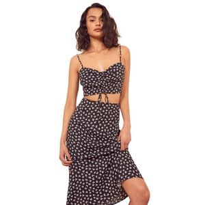 Reformation Black Brandy Floral Ali Two Piece Skirt sz 6 2 piece set.